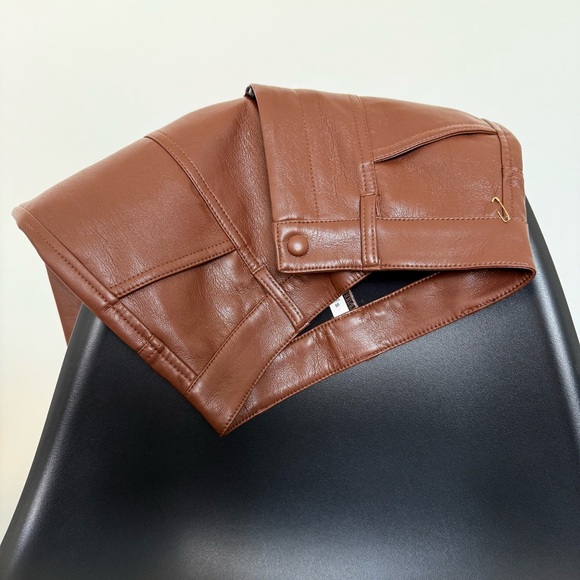 Aritzia Wilfred Rebel Vegan Leather Pants Brown Straight Leg Size 00 - Picture 8 of 16